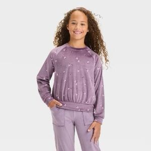 Girls' 'Floral' Microfleece Pullover Top - Cat & Jack Plum Purple XS
